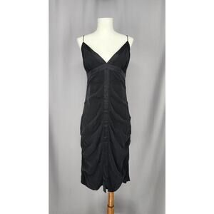 Nicole Miller Dress Womens 12 Black Silk Babydoll Ruched Slip Cocktail Y2K